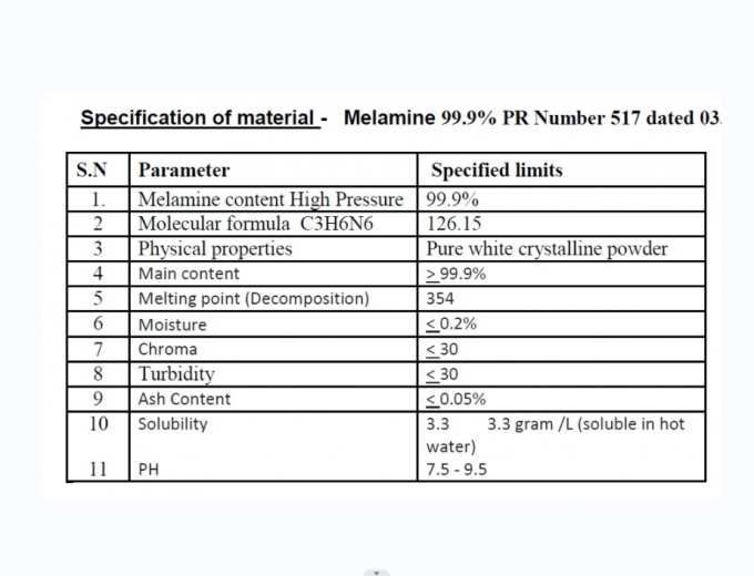 टेबलवेयर के लिए एमएसडीएस व्हाइट 99.8% मेलामाइन राल पाउडर 0