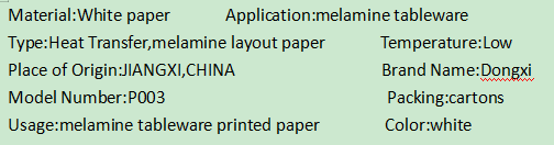 व्हाइट मेलामाइन टेबलवेयर प्रिंटिंग डीकल पेपर अनुकूलित शैली 0